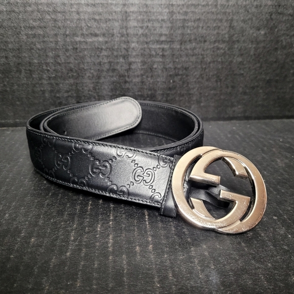 Gucci Men's Black Interlocking G Leather Belt Size 46 #411924 - Picture 1 of 8